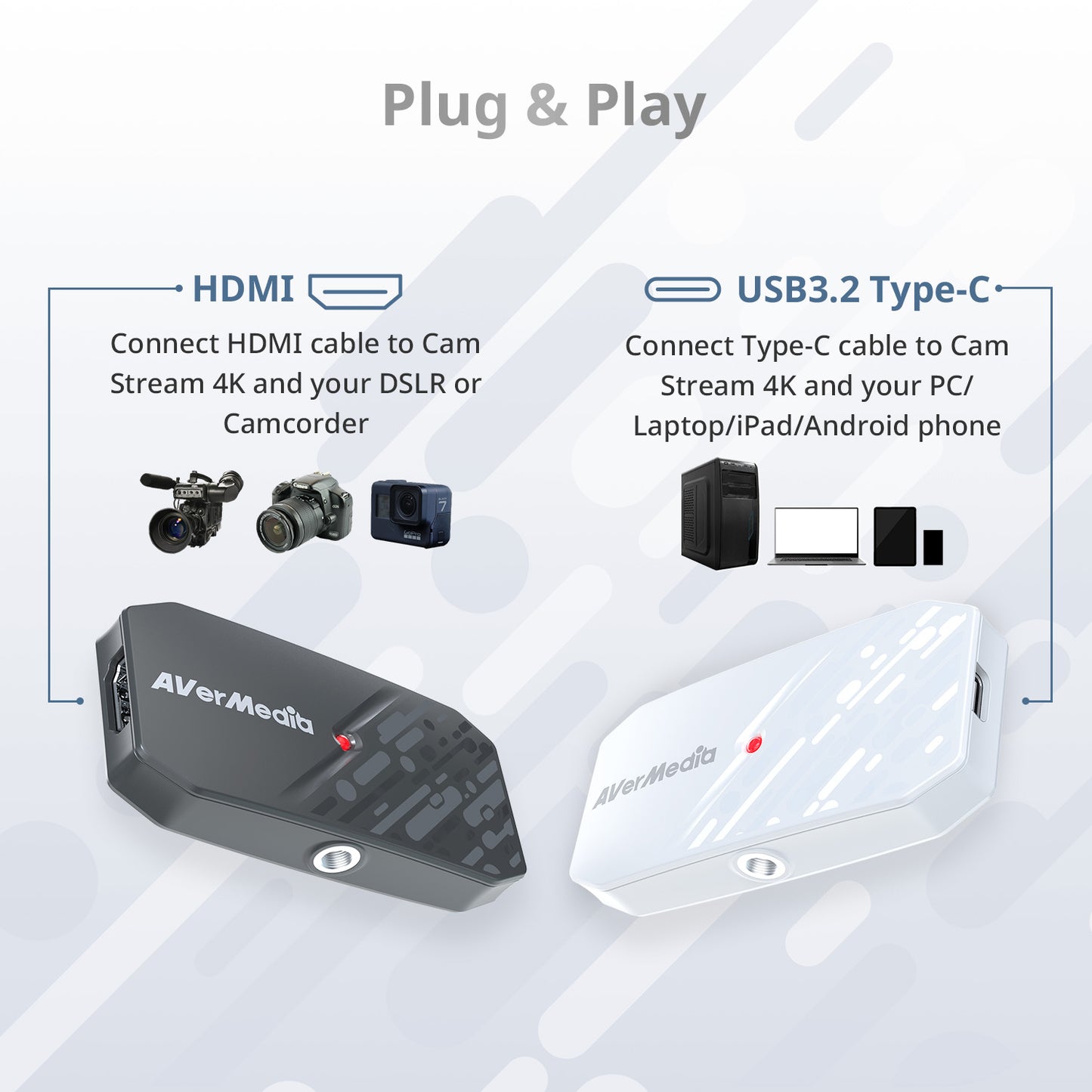 AVerMedia 4K60 HDMI Capture Card for DSLR, Camcorder, GoPro, Low Latency for Live Streaming & Video Conferencing on OBS, Zoom, Twitch, Compatible with Windows, Mac, iPad, and PC - CamStream 4K BU113G2 White