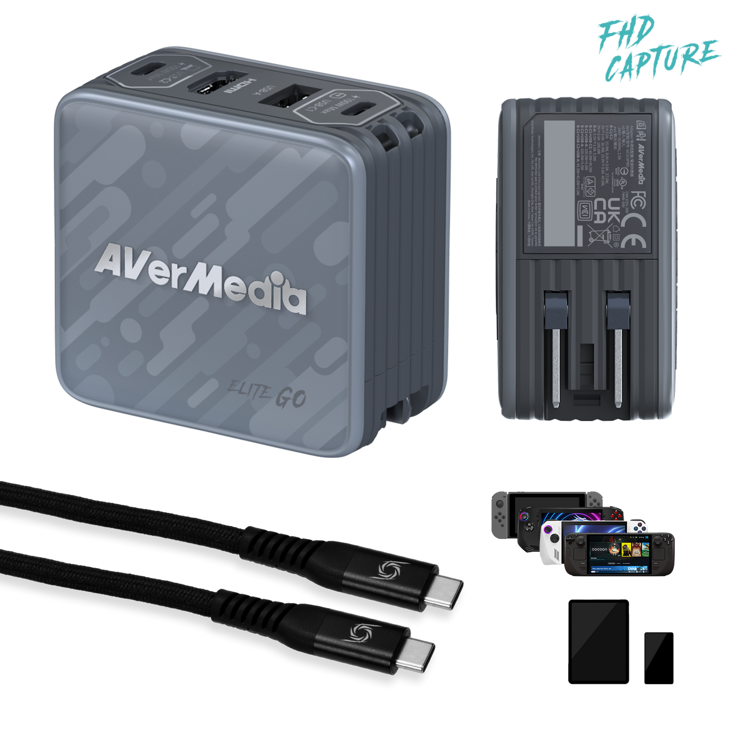 AVerMedia GC313Pro ELITE GO Capture Card and chager for Nintendo Switch-Black