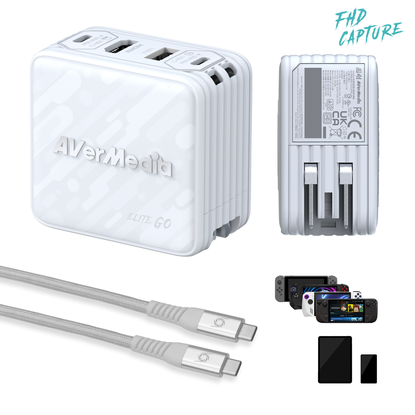 AVerMedia GC313Pro ELITE GO Capture Card and Charger for Nintendo Switch-White