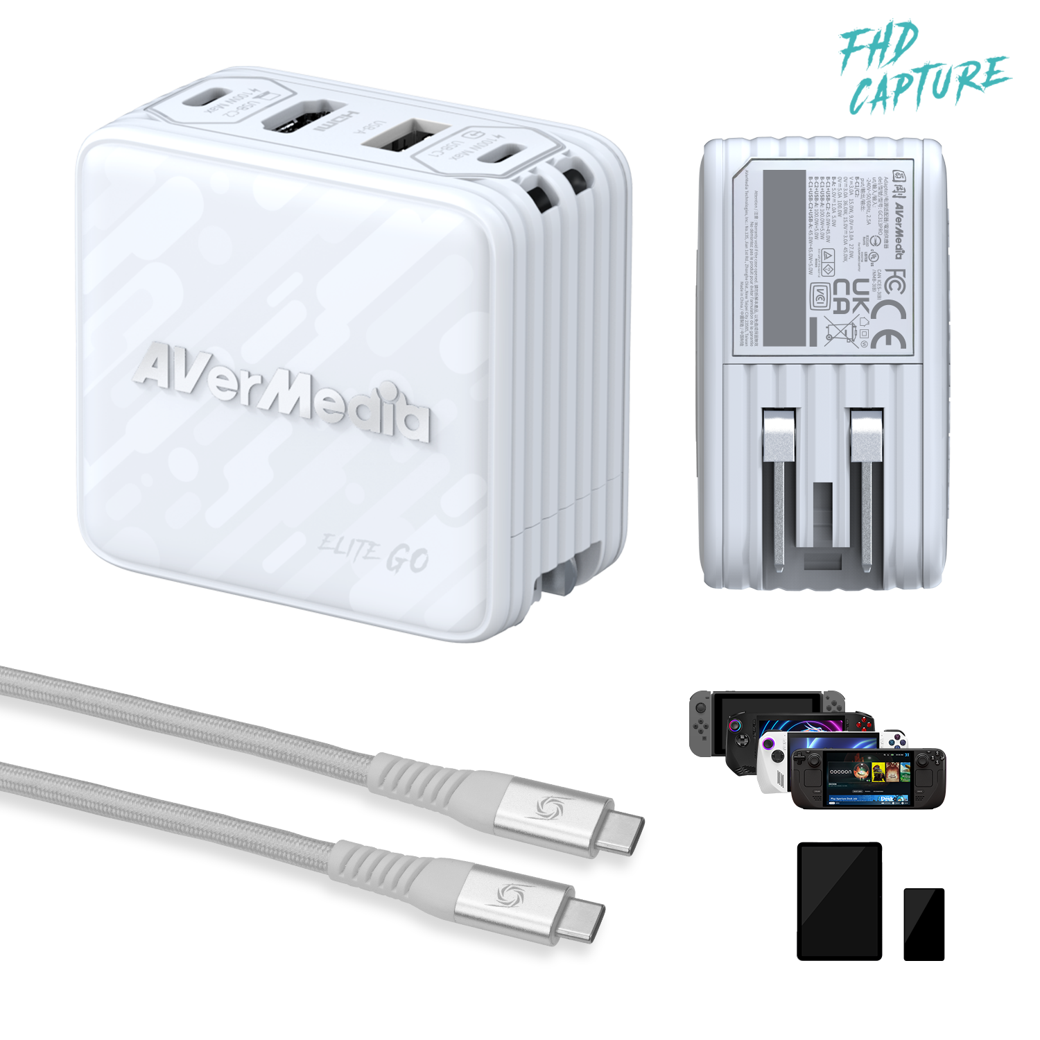 Go Capture Position GC313 PRO ELITE GO Capture Card and Chager for Nintendo Switch-White ...