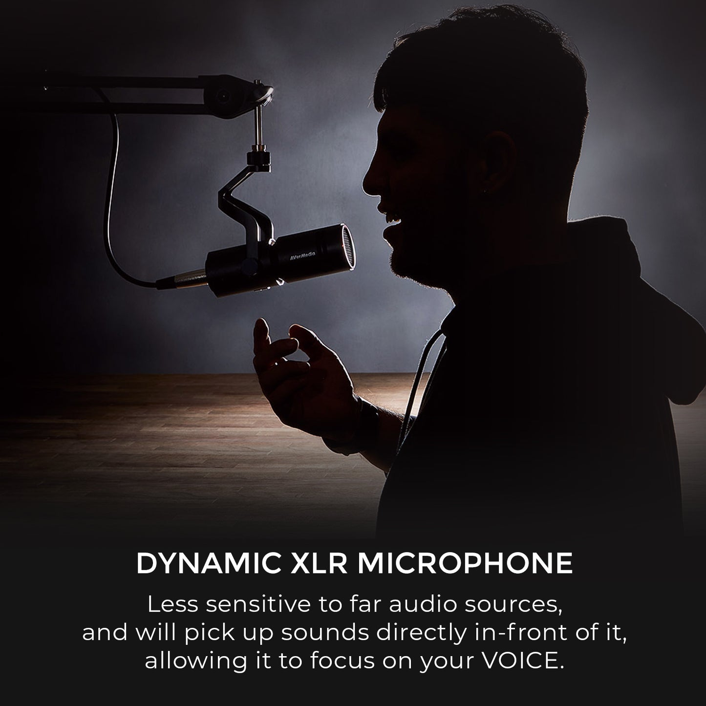 Man recording with AM330 Dynamic XLR Microphone