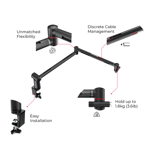 BA311 Adjustable Microphone Boom Arm with rotating joints for horizontal and vertical angles